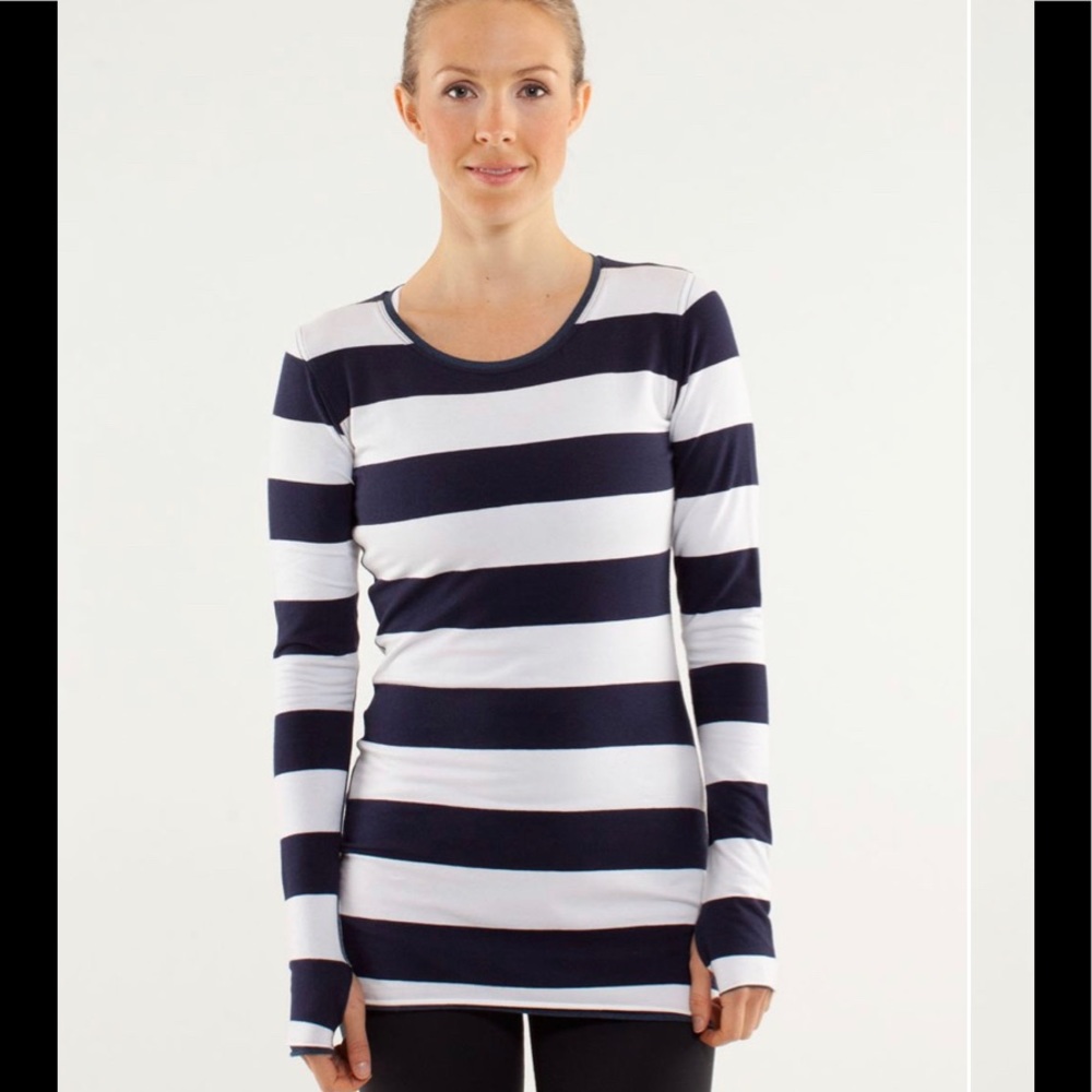 NWT Lululemon Every Yogi Long Sleeve
Wide Stripe Deep Heathered Indigo Sz 10